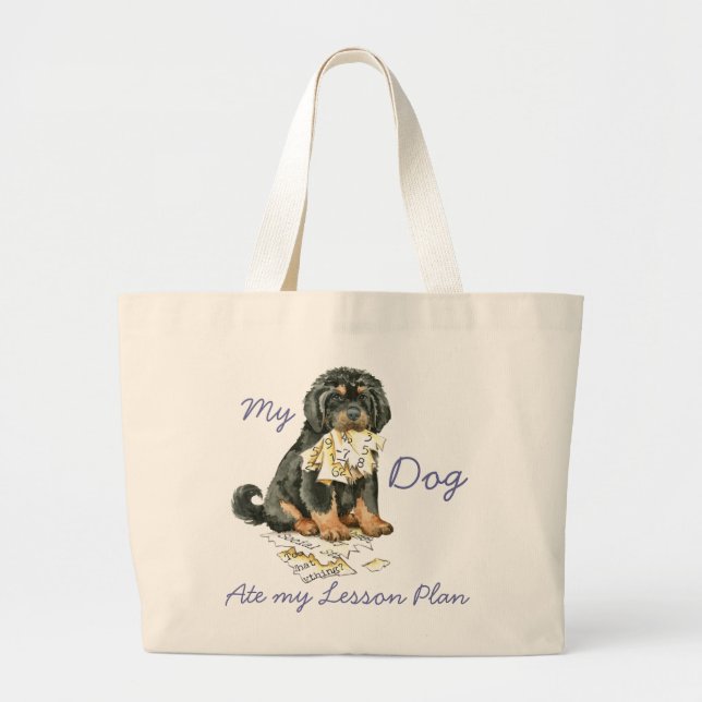 Bolsa Tote Grande Meu Mastiff Tibetano Comeu Meu Plano de Lição (Frente)