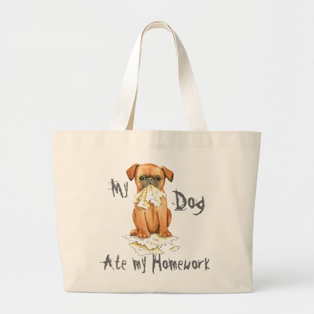 Bolsa Tote Grande Meu Pequeno Brabancon Comeu Meu Trabalho De Casa (Frente)