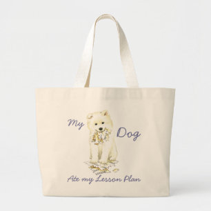 Bolsa Tote Grande Meu Samoyed Comeu Meu Plano de Lição
