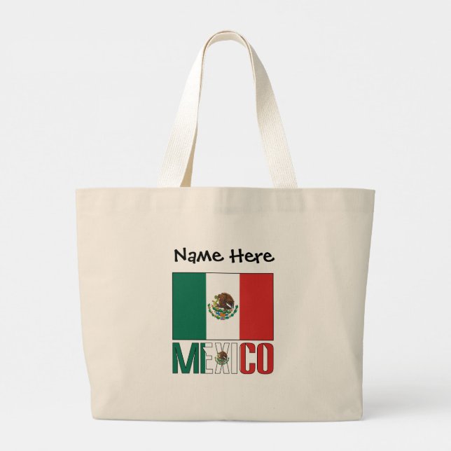 Bolsa Tote Grande México e bandeira mexicana com seu nome (Verso)