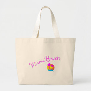 Bolsa Tote Grande Miami-Praia-logotipo-sol-palma-cor-de-rosa