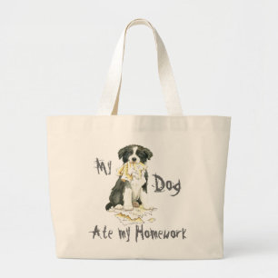 Bolsa Tote Grande Minha Fronteira Collie Comeu Meu Trabalho De Casa