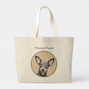Bolsa Tote Grande Miniatura Pinscher Pintando Bela Arte Original de 