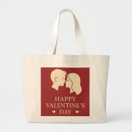 Bolsa Tote Grande Minimal Couple Silhouette Romantic Valentines Day 