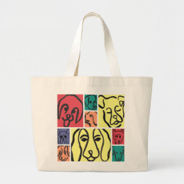 Bolsa Tote Grande Minimal Dogs Line Art Collage