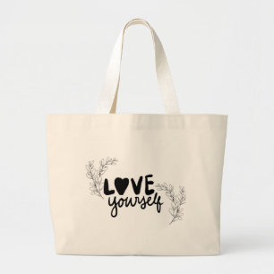 Bolsa Tote Grande Mínimo Moderno "Ame a Si Mesmo" Tote Botânico