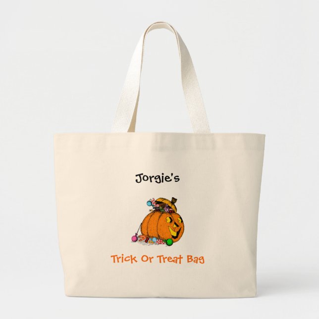 Bolsa Tote Grande Modelo de Trick ou Tratar Bag Personalizada (Frente)