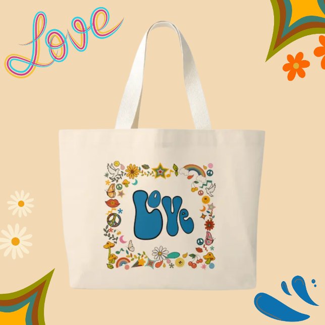 Bolsa Tote Grande Modelos e símbolos do tema do AMOR 70 (Criador carregado)