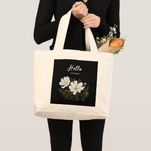 Bolsa Tote Grande Mola-d-água Branca de Cosmos Flores Botânicas