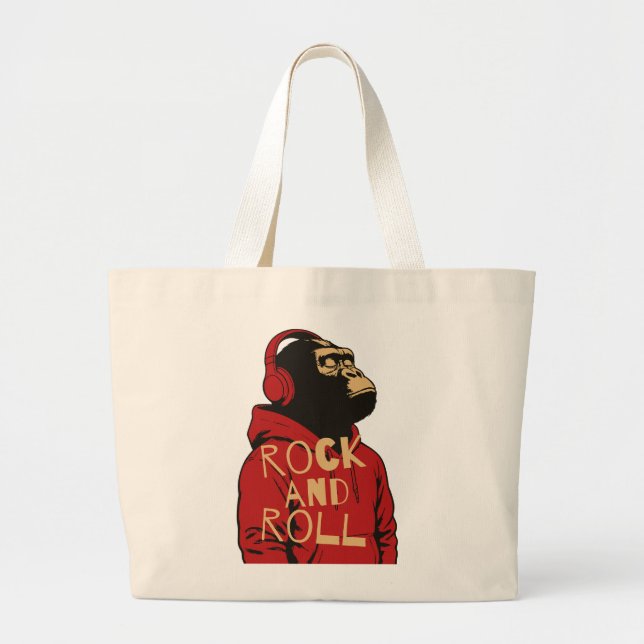 Bolsa Tote Grande Moletom de Rock And Roll de Gorila (Frente)