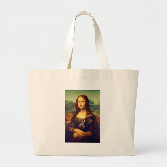 Bolsa Tote Grande Mona Lisa Com Fita De Quebra-cabeça (Frente)