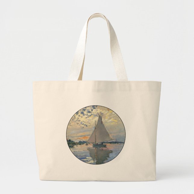 Bolsa Tote Grande Monet Sailboat French Impressionism Classic Art (Frente)