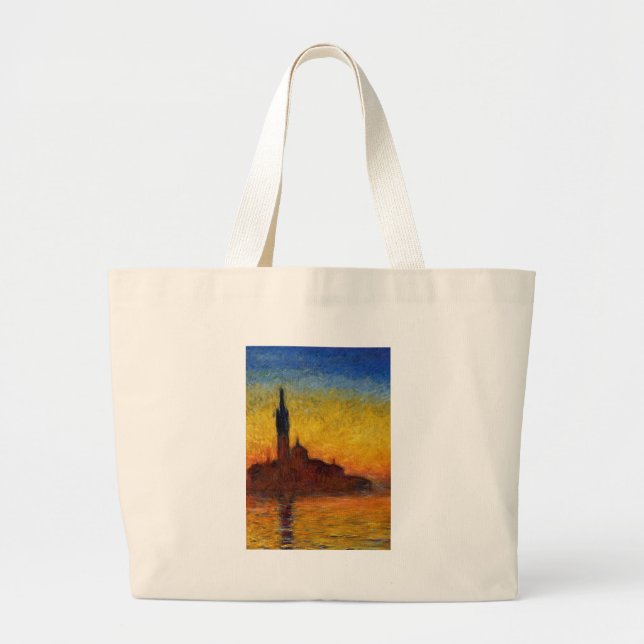 Bolsa Tote Grande Monet Sunset Veneza Impressionismo Colorido Arte (Frente)