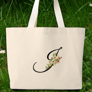 Bolsa Tote Grande Monograma clássico J flor vermelha e branca presen