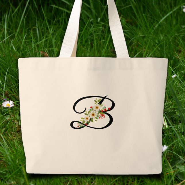 Bolsa Tote Grande Monograma clássico presente de mãe flor vermelha b (Criador carregado)