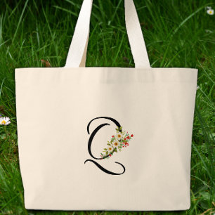 Bolsa Tote Grande Monograma clássico Q flores vermelhas e brancas pr