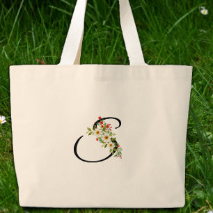 Bolsa Tote Grande Monograma clássico S flor vermelha e branca presen