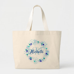 Bolsa Tote Grande Monograma conhecido azul personalizado do presente