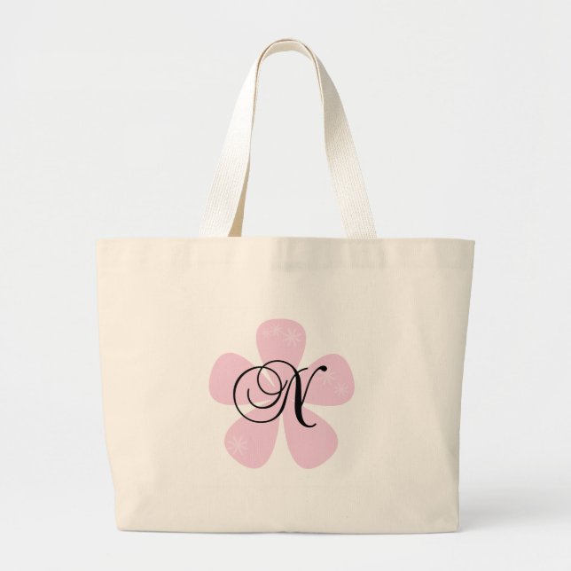 Bolsa Tote Grande Monograma cor-de-rosa N da flor (Frente)