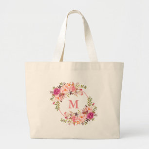 Bolsa Tote Grande Monograma de cupão Floral Cor-de-Água Rosa