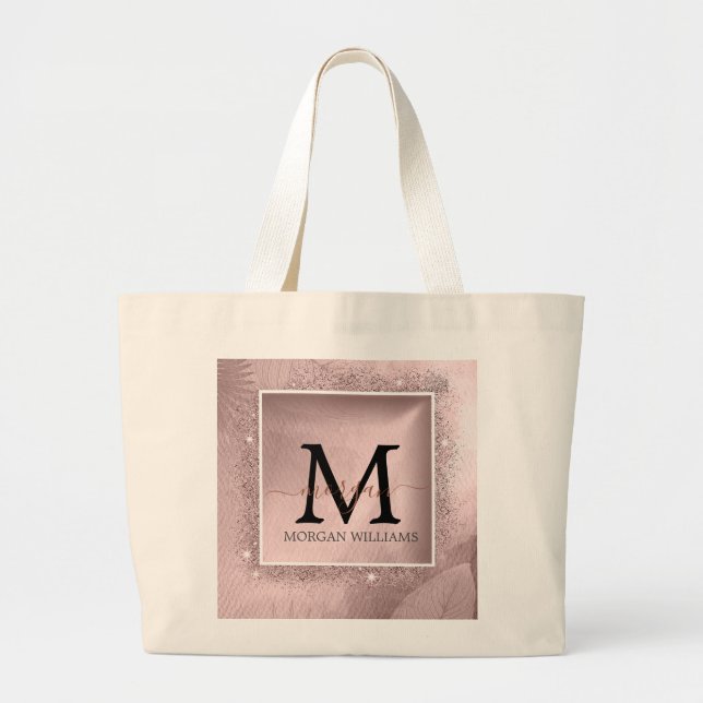 Bolsa Tote Grande Monograma de Script Dourado rosa (Frente)