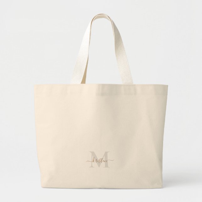 Bolsa Tote Grande Monograma em tom dourado e cinza neutro (Frente)