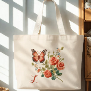 Bolsa Tote Grande Monograma Floral da Borboleta