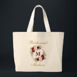Bolsa Tote Grande Monograma Floral Dourado Burgundy Bridesmaid<br><div class="desc">Watercolor Burgundy Floral Dourado Monograma Bridesmaid Tote Bag - Grande</div>