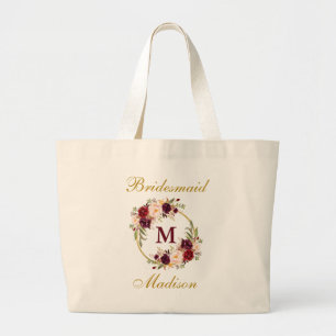 Bolsa Tote Grande Monograma Floral Dourado de Borgonha