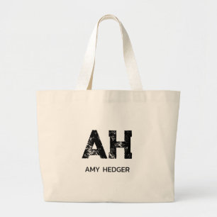 BOLSA TOTE GRANDE MONOGRAMA MINIMALISTA PRETO DE DUAS LETRAS NOME NA
