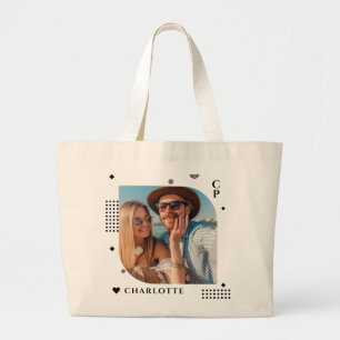 Bolsa Tote Grande Monograma Nome Trendy Foto Simple Modern