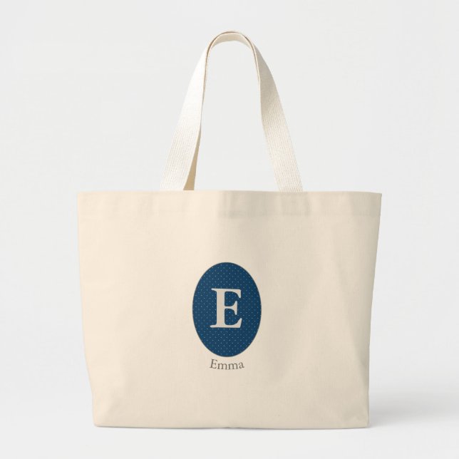 Bolsa Tote Grande Monograma Personalizado Azul Elegante (Frente)