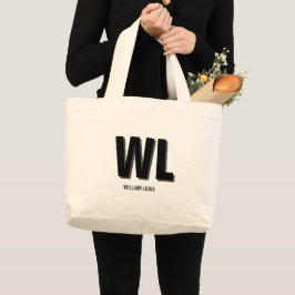 Bolsa Tote Grande Monograma personalizado de Cinza e preto minimalis