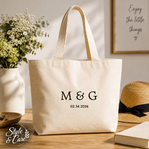 Bolsa Tote Grande Monograma Personalizado e Data Personalizada Jumbo