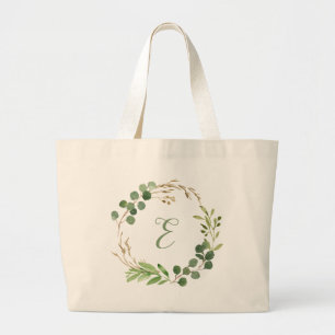 Bolsa Tote Grande Monograma personalizado Eucalyptus wreath