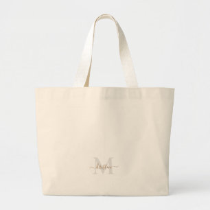 Bolsa Tote Grande Monograma Script Gold & Grey Neutro