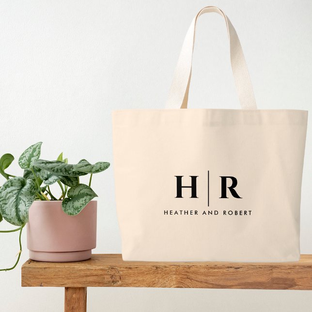 Bolsa Tote Grande Monograma Simples Elegante Clássico Mínimo (Criador carregado)
