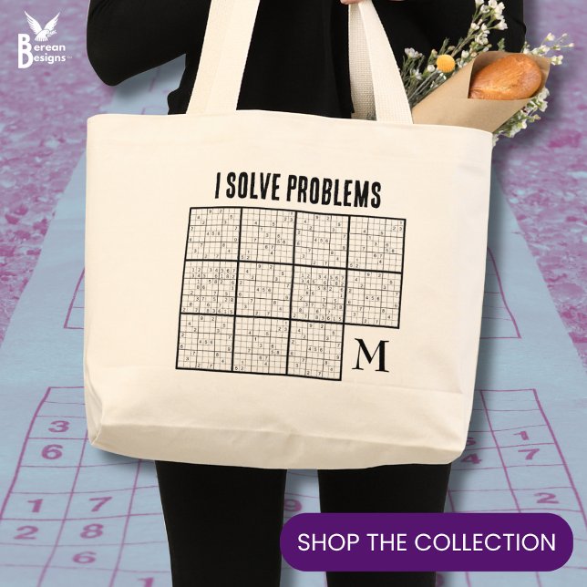 Bolsa Tote Grande Monograma Sudoku (Monogram SUDOKU Tote Bag for Birthdays, Christmas, teacher appreciation, coworker gifts, client gift)