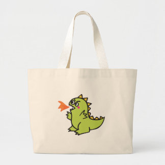 Bolsa Tote Grande monstro do dragão de fogo verde e fofo