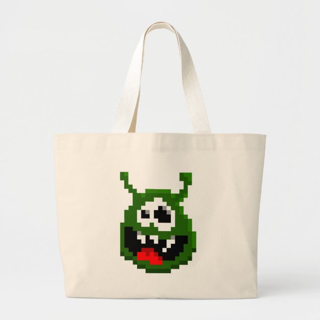 Bolsa Tote Grande Monstro Verde - Arte em Pixel (Frente)