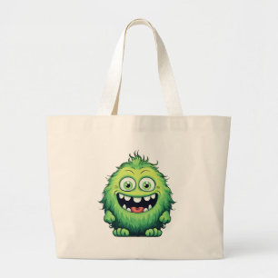 Bolsa Tote Grande Monstro Verde Fofo Desenho Animado Sorridente