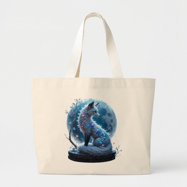 Bolsa Tote Grande Moonlit Crystal Fox – Guardian of Silent Dreams.  (Frente)