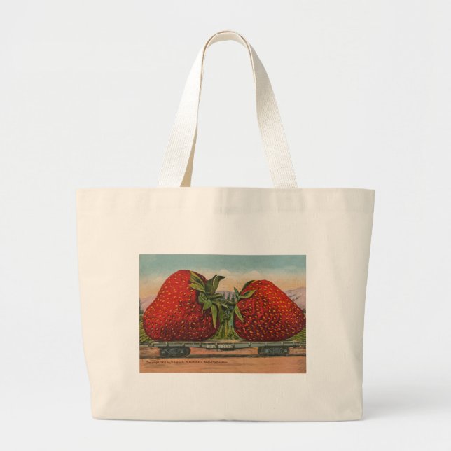 Bolsa Tote Grande Morangos Giant Antiguidade Diversão da Fruta (Frente)