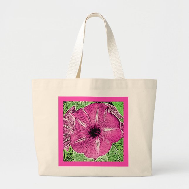 Bolsa Tote Grande Morning Glory Block Impressão - fuchsia rosa (Frente)