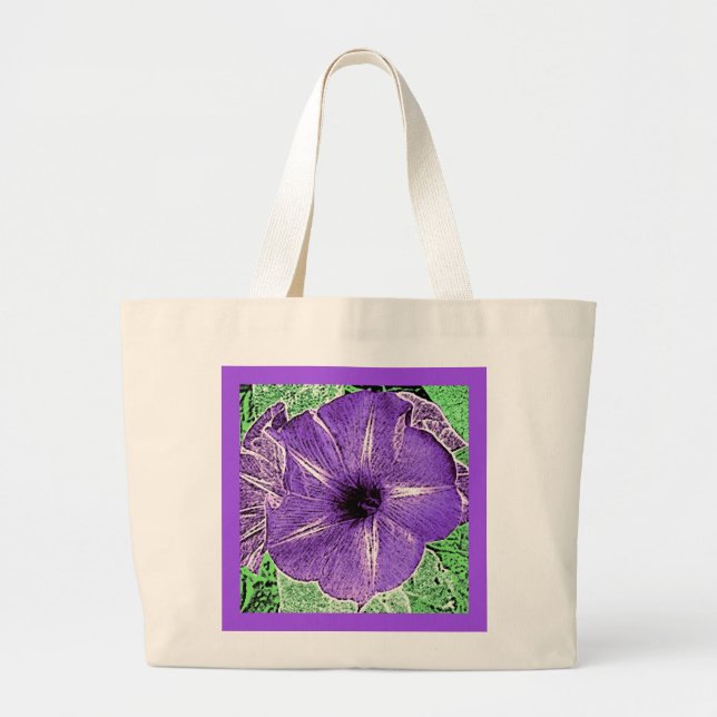 Bolsa Tote Grande Morning Glory Block Impressão - violeta suave (Frente)