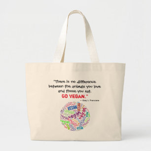 Bolsa Tote Grande Mosaico e citações da Palavra-Nuvem do "Vegan"