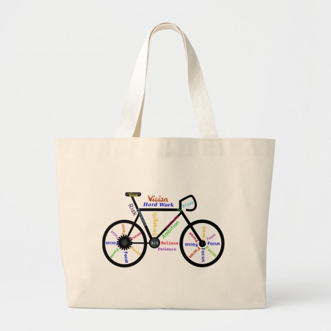 Bolsa Tote Grande Motivational Bike, Cycle, Biking, Esportes Palavra (Frente)
