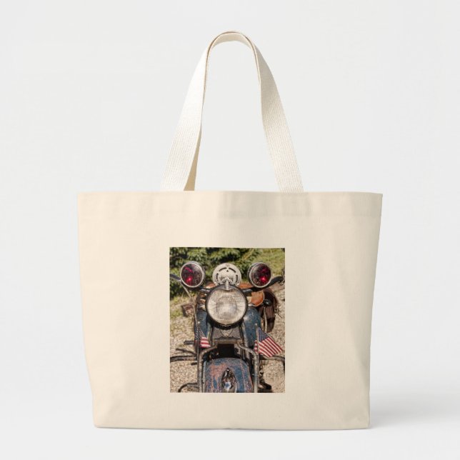 Bolsa Tote Grande motocicleta indiana velha da polícia (Frente)