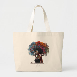 Bolsa Tote Grande Mulher afro-americana com cabelo estragado em árvo