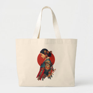 Bolsa Tote Grande Mulher Coreana Elegante em Retrato de Hanbok em Te